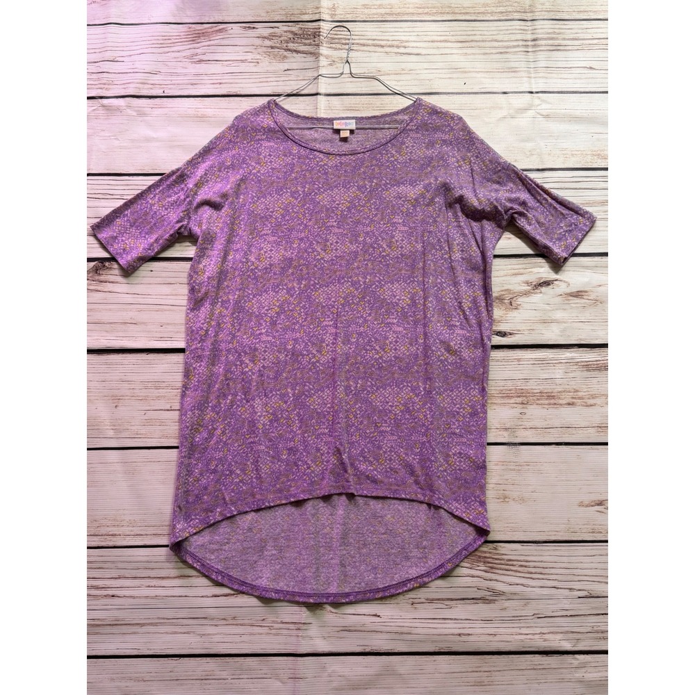 LuLaRoe Irma Tunic Top Womens XXS Purple Leopard Cheetah Print High Low Scoop